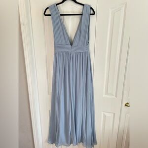 Light Blue Plunging V-Neck Bridesmaid/ Wedding guest Dress